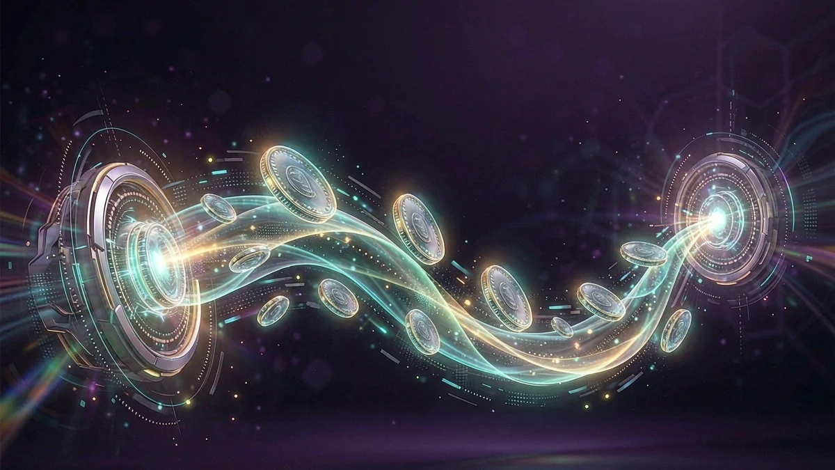 Abstract glowing loops and connected rings on a dark background — L444 guide