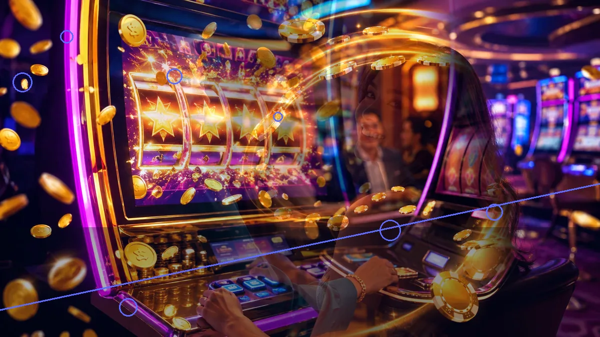 A row of brightly illuminated slot machines — L444 guide