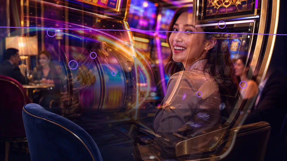 An adult woman seated at a casino machine with other adults in the background — L444 guide